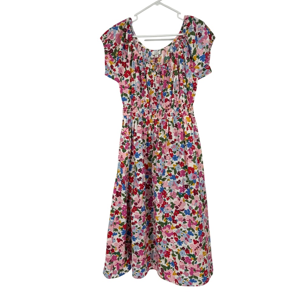 NWT J.Crew Factory Floral Smocked Waist Midi Dress Small Cotton Blend Pockets